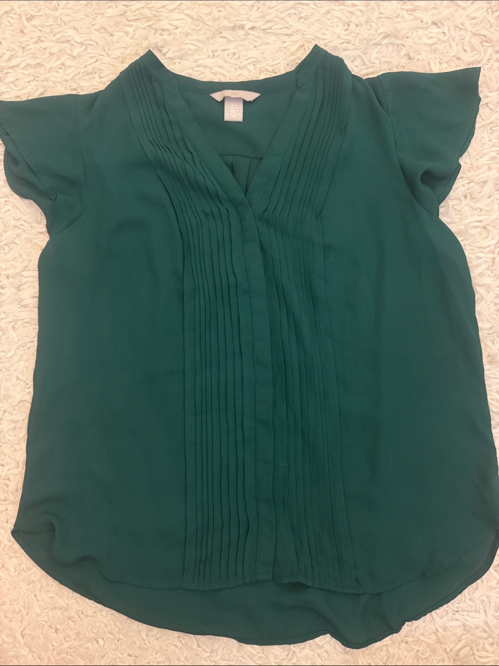 H&M Women’s Forest Green Pleated V-Neck Blouse